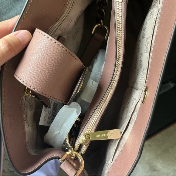 NWT MICHAEL KORS Large Saffiano Portia Satchel Crossbody Bag Dusty Rose - Picture 5 of 7